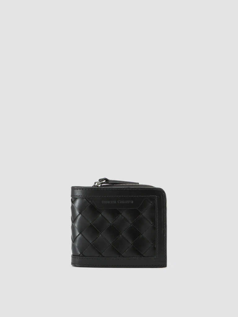 BERGE’ 104 - Black Woven Leather Bifold Wallet