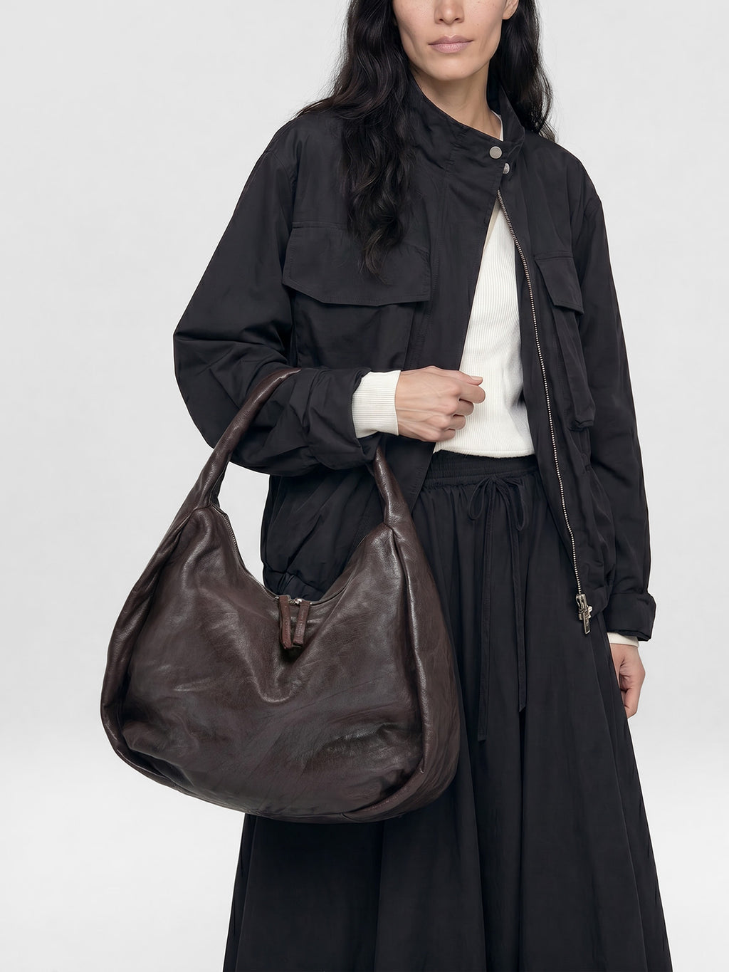 BOLINA 048 - Brown Leather Shoulder Bag - image 2,side view