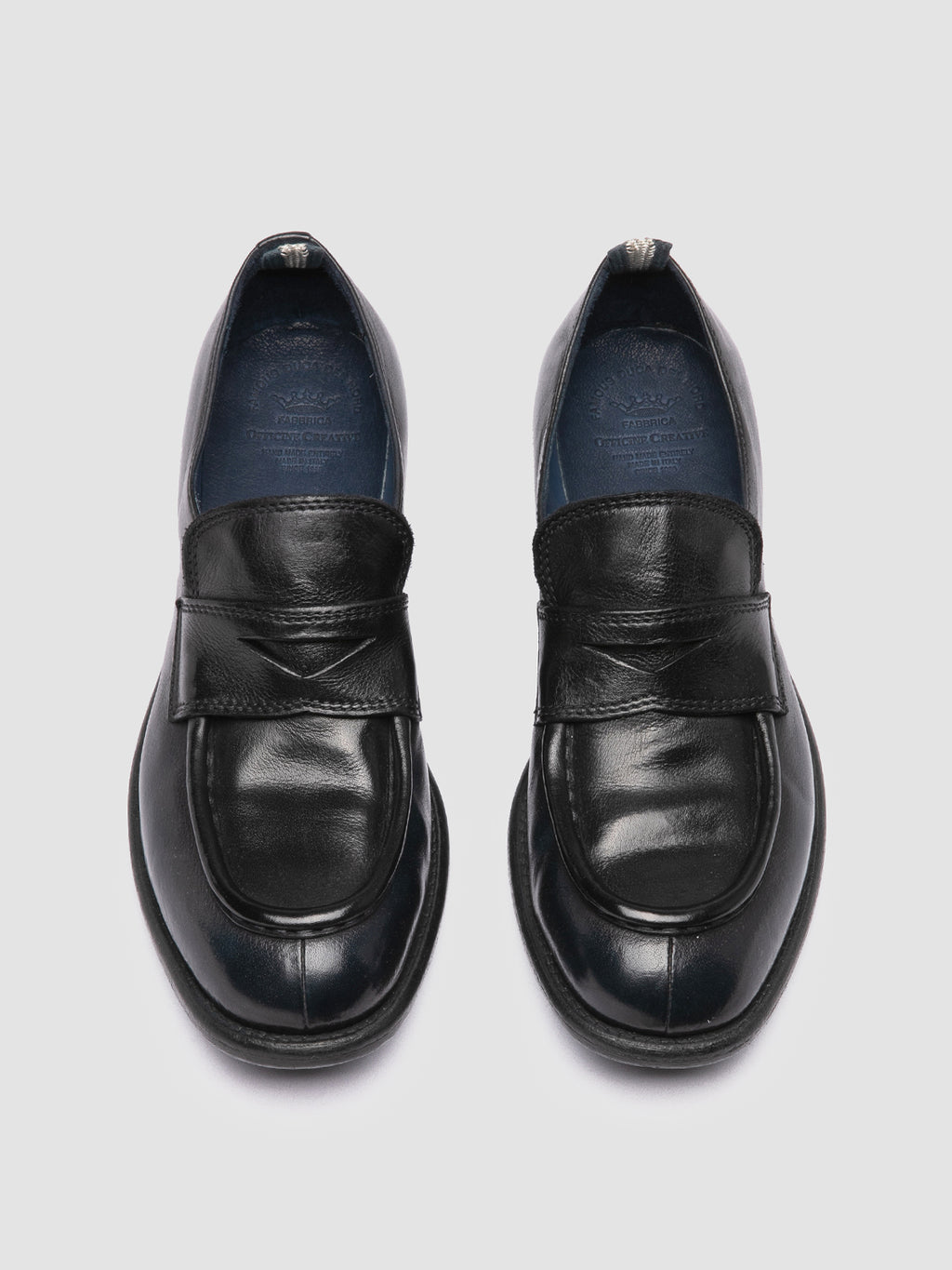 CALIXTE 020 - Navy Leather Penny Loafers