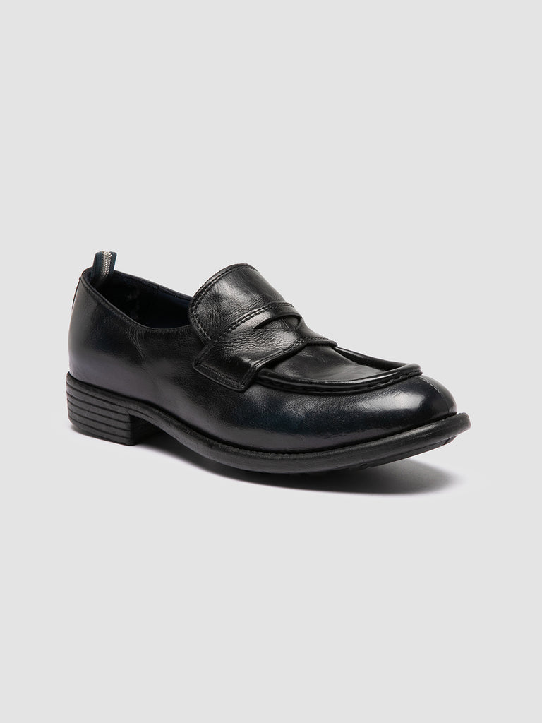 CALIXTE 020 - Navy Leather Penny Loafers