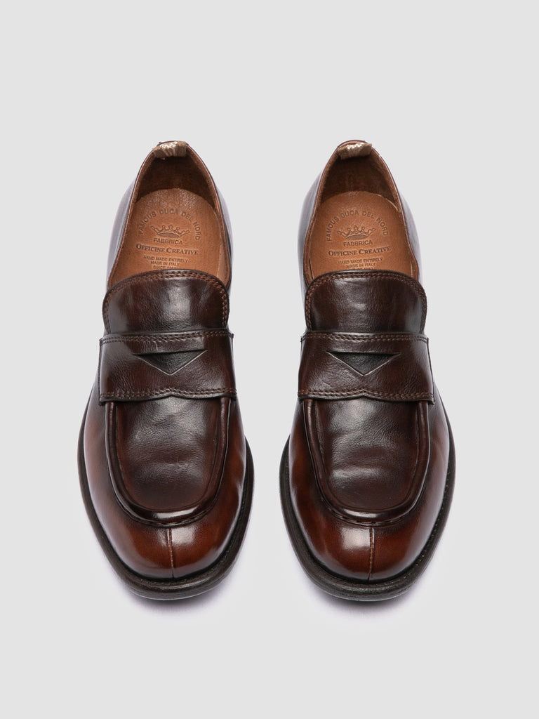 CALIXTE 020 - Brown Leather Penny Loafers