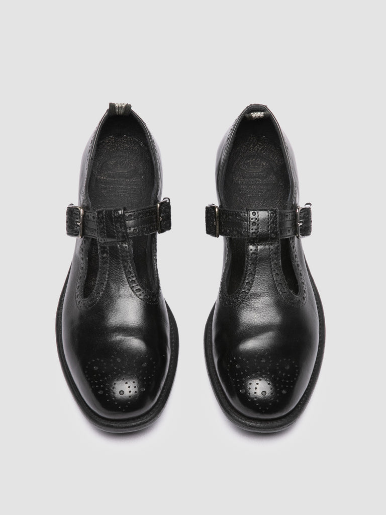 CALIXTE 071 - Black Leather T-Bar Shoes