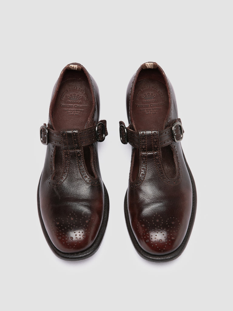 CALIXTE 071 - Brown Leather T-Bar Shoes