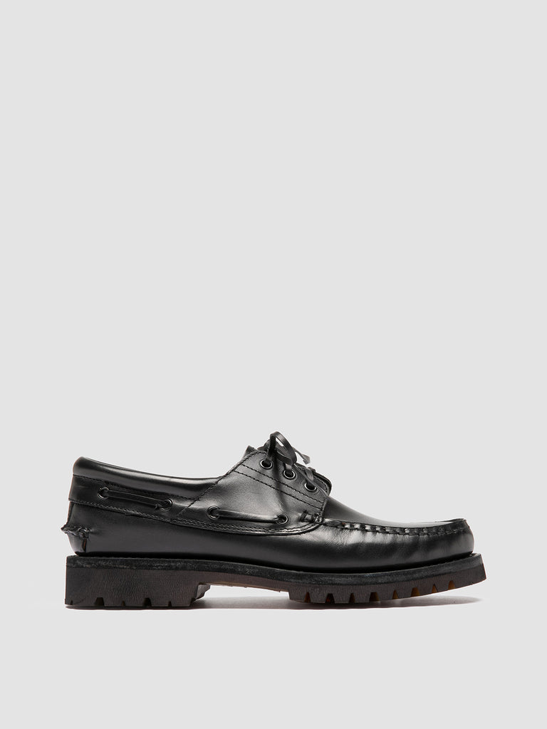 HERITAGE FLEXI 001 - Black Leather Boat Shoes
