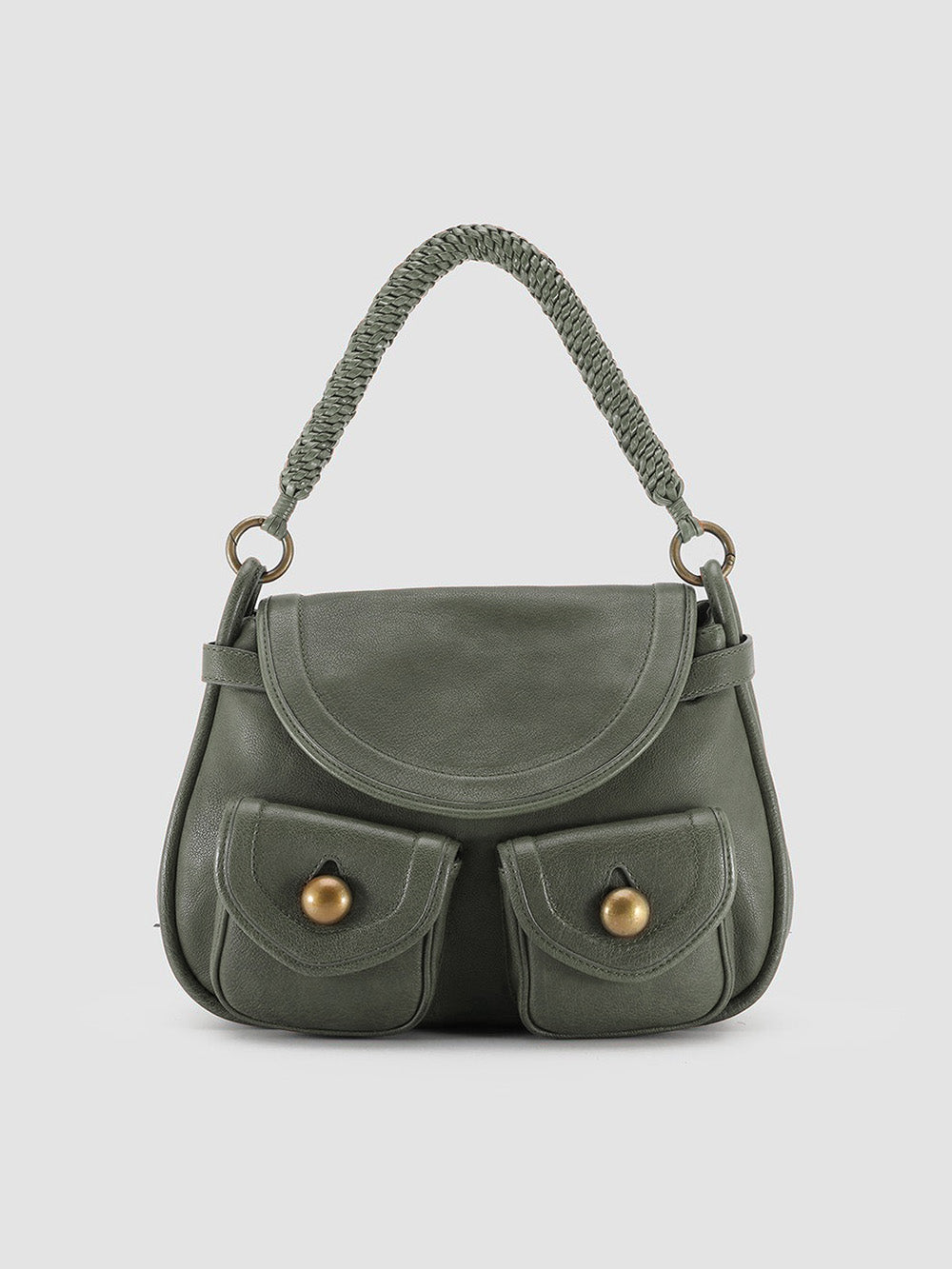 HOLES WOVEN 05 - Green Leather Handle Bag