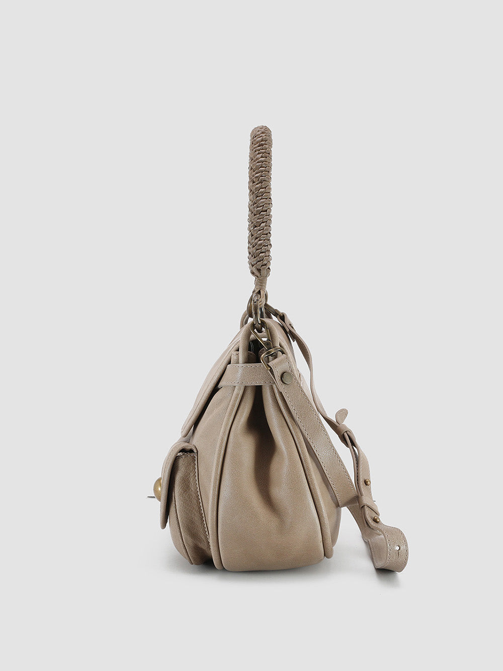 HOLES WOVEN 05 - Taupe Leather Handle Bag