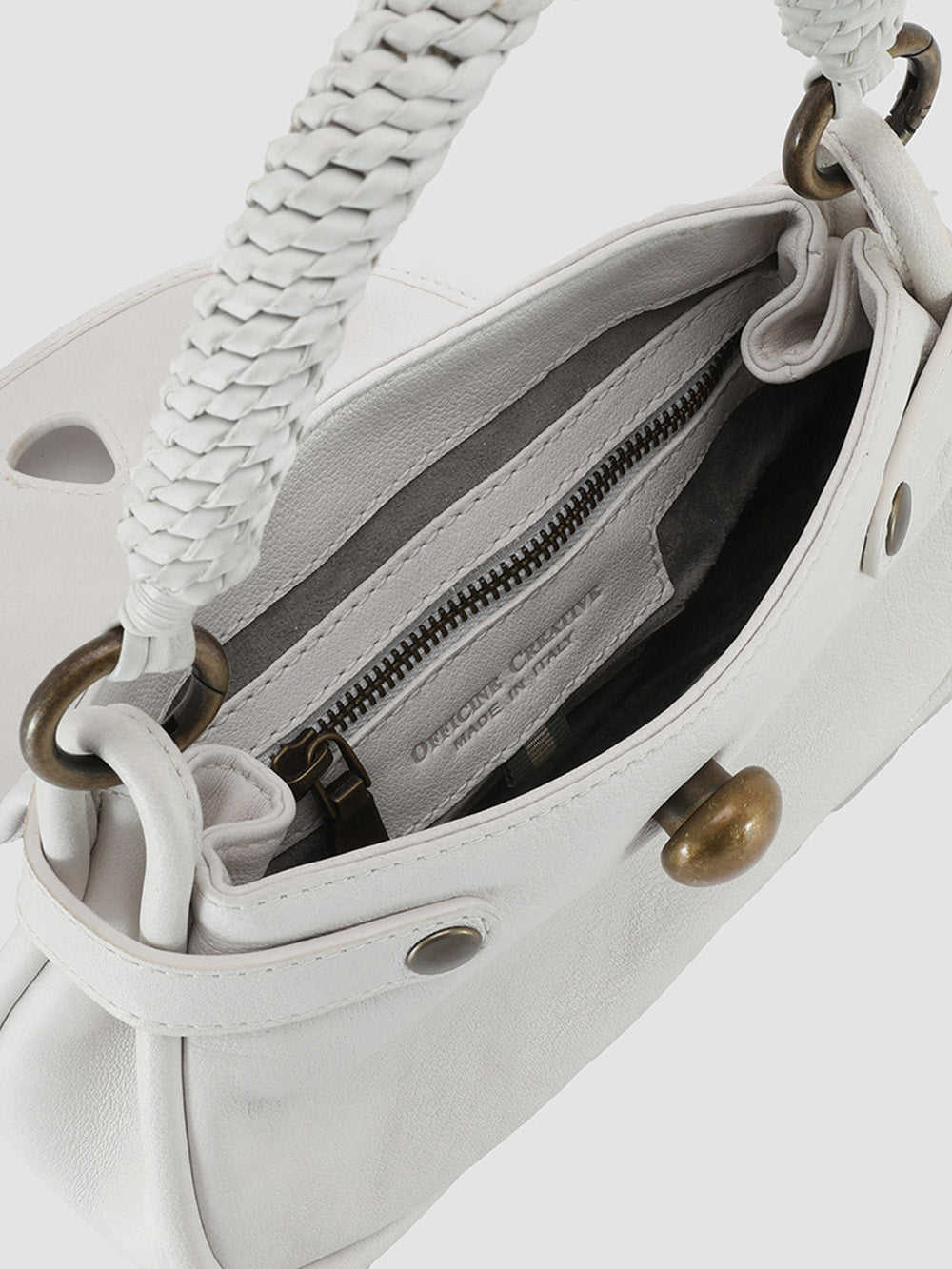 HOLES WOVEN 06 - White Leather Handle Bag