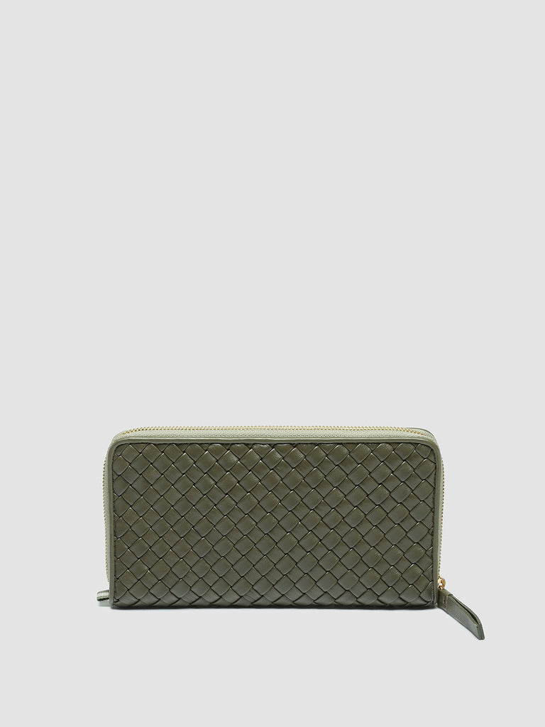 JULIET 101 - Green Woven Leather Zip-around Wallet