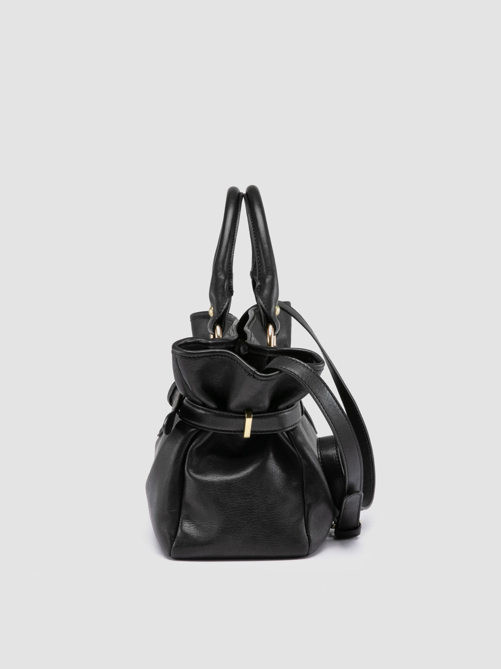 MEG 002 - Black Leather Handle Bag - image 5,side view