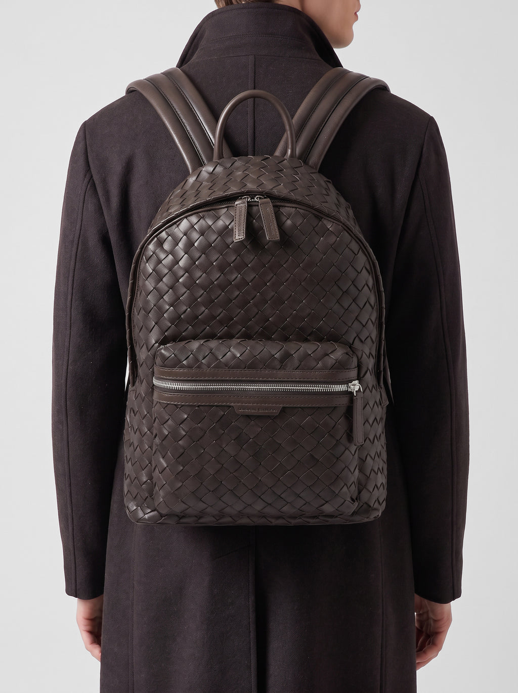 ARMOR 04 - Zaino in Pelle Intrecciata Marrone - image 2,side view