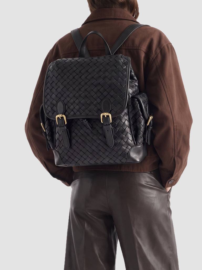 AURA 004 - Black Leather Backpack-hover