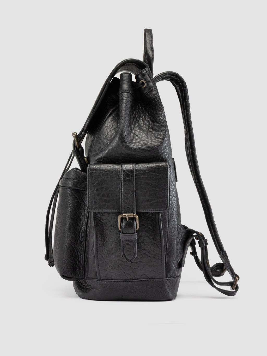 BOSTONIAN 003 - Black Leather Backpack - image 5,side view