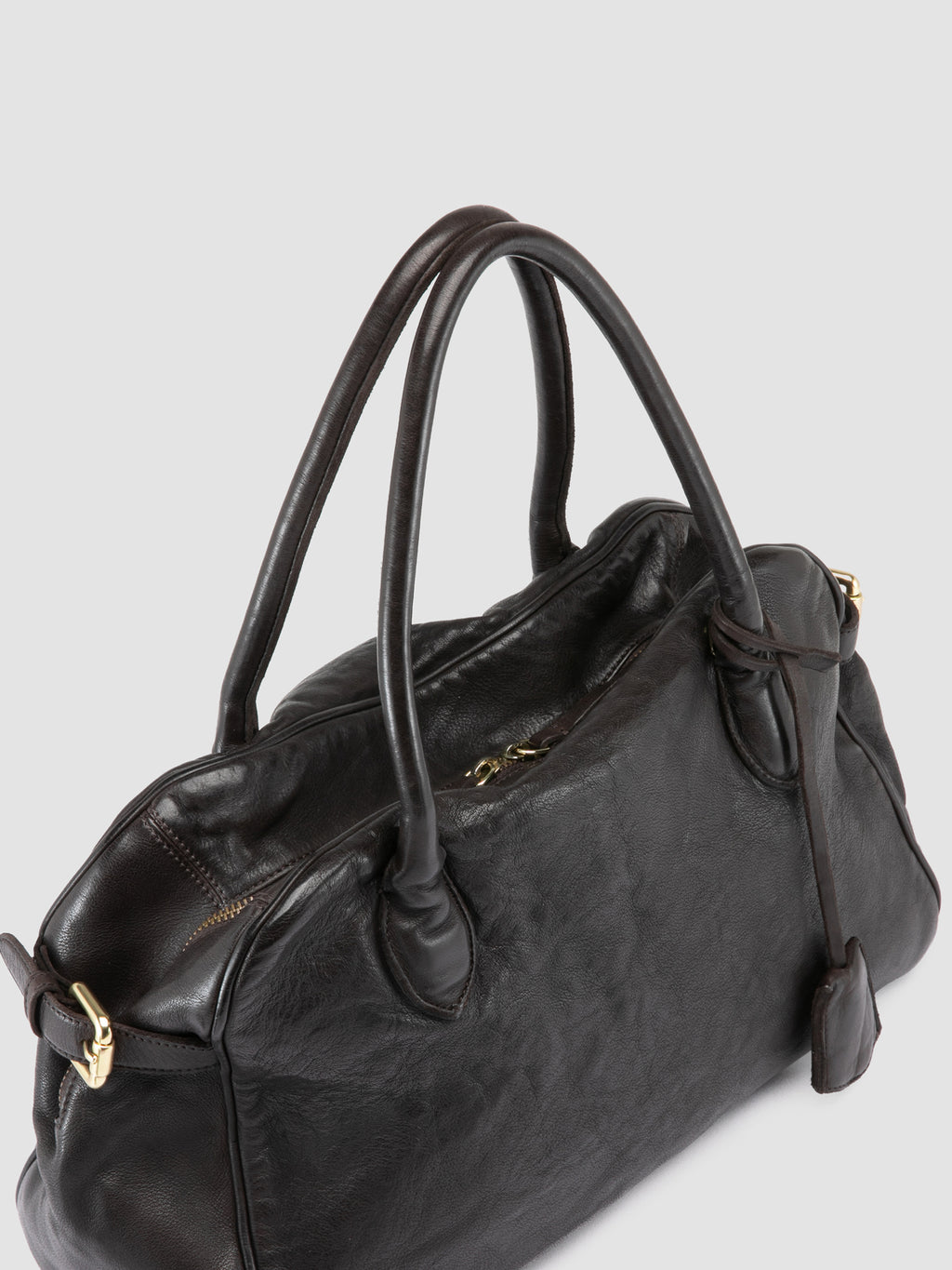 BOWLER 006 - Brown Leather Shoulder Bags - image 2,side view