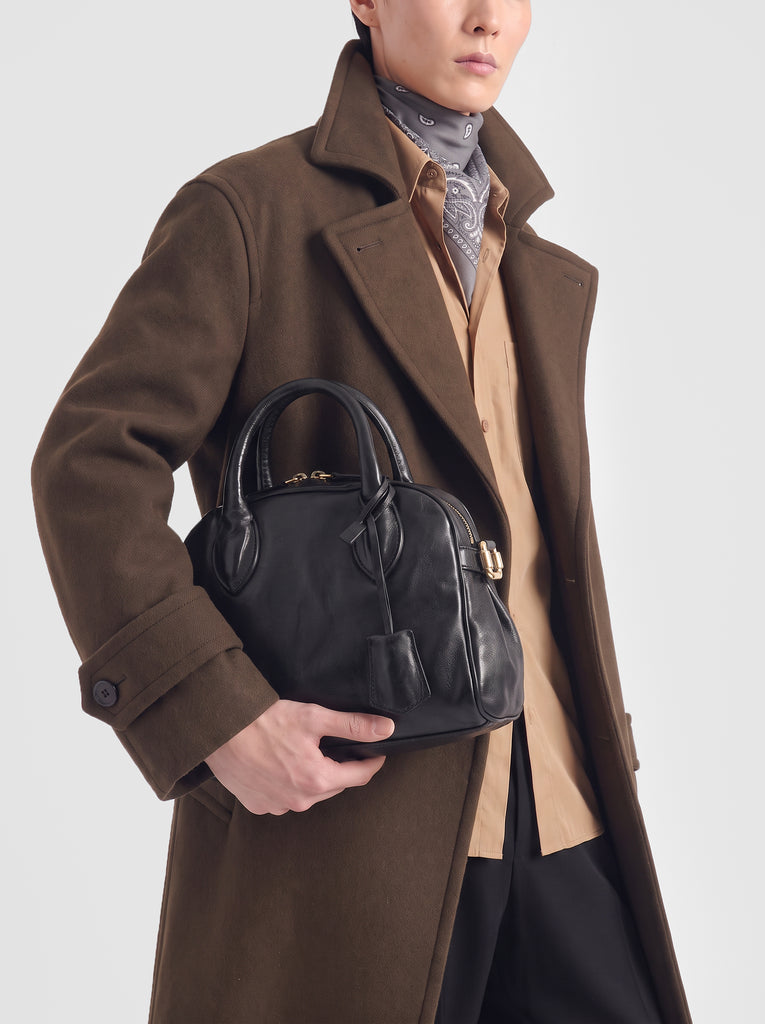 BOWLER 007 - Black Leather Shoulder Bag-hover