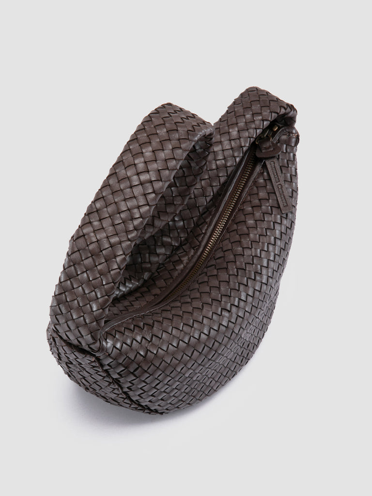 OC CLASS 068 - Borsa Crossbody in Pelle Intrecciata Marrone-hover