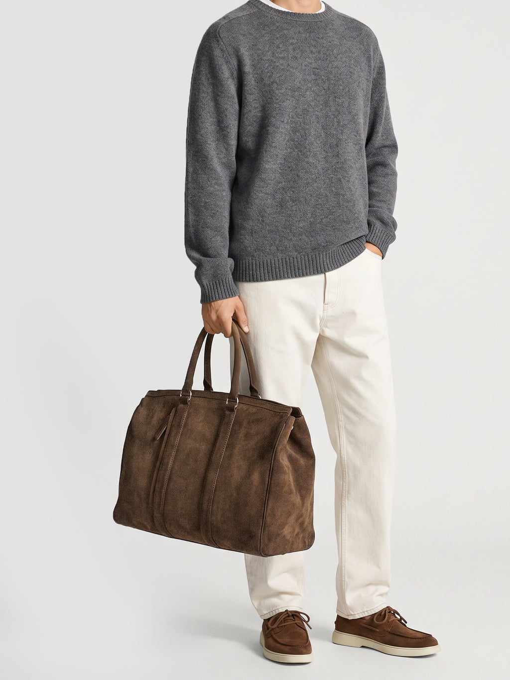 QUENTIN 009 - Borsa in Pelle Scamosciata Marrone - image 2,side view