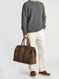 QUENTIN 009 - Borsa in Pelle Scamosciata Marrone - thumb image 2,side view