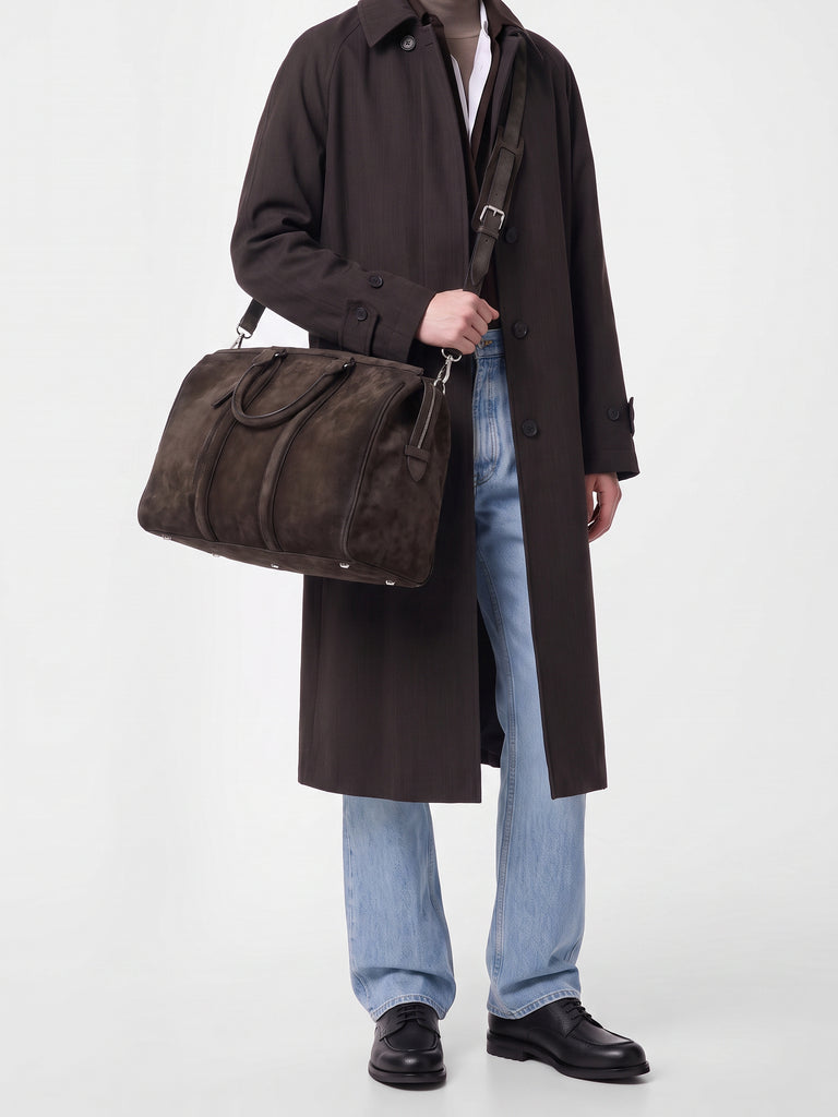QUENTIN 009 - Borsa in Pelle Scamosciata Marrone-hover