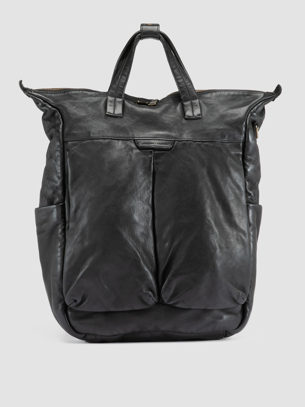 HELMET 055 - Black Leather Backpack - image 3,side view