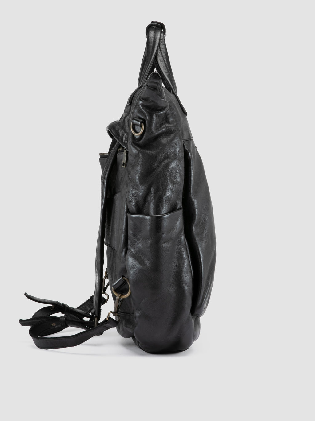 HELMET 055 - Black Leather Backpack - image 4,side view