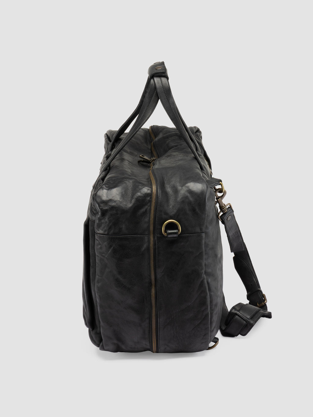 HELMET 056 - Black Leather Travel Bag - image 5,side view