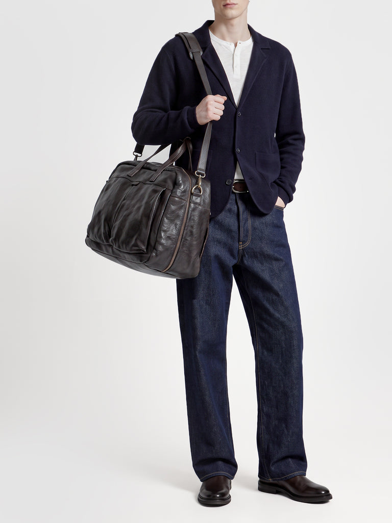 HELMET 056 - Borsa Weekender in Pelle Marrone