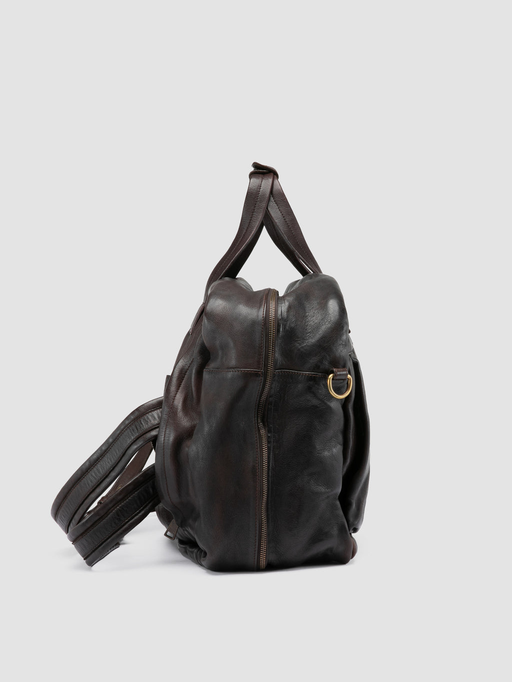 HELMET 056 - Borsa Weekender in Pelle Marrone - image 4,side view