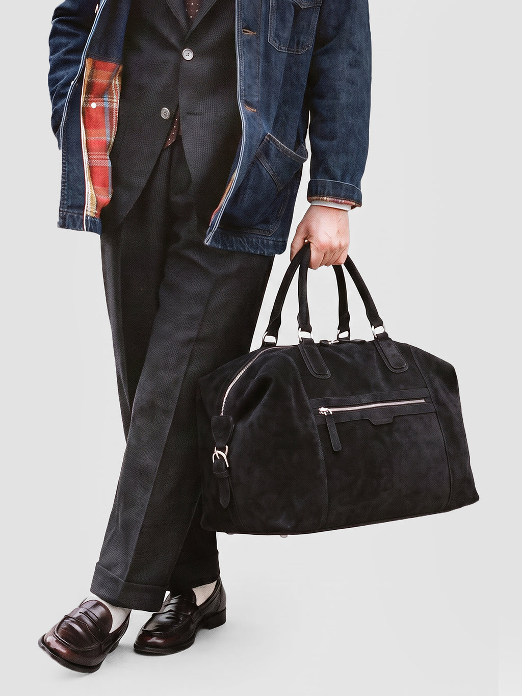 JULES 006 - Black Suede Travel Bag - image 2,side view