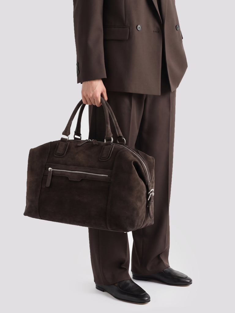 JULES 006 - Borsa da Viaggio in Pelle Scamosciata Marrone-hover