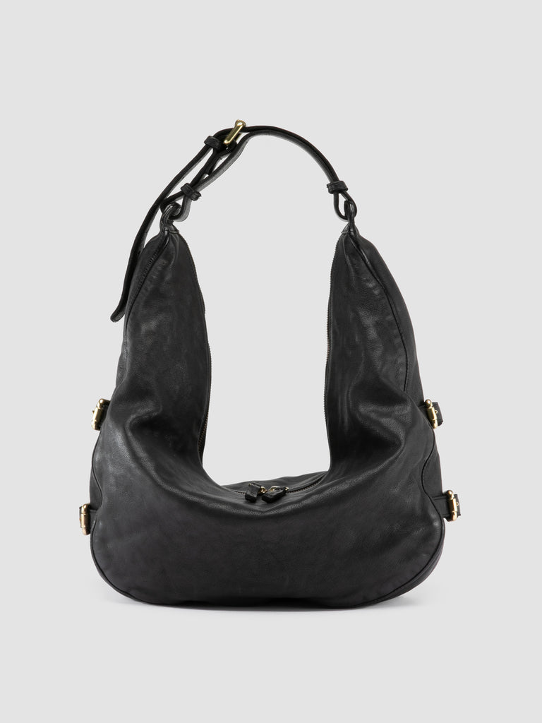 JULIE 015 - Black Leather Shoulder Bag
