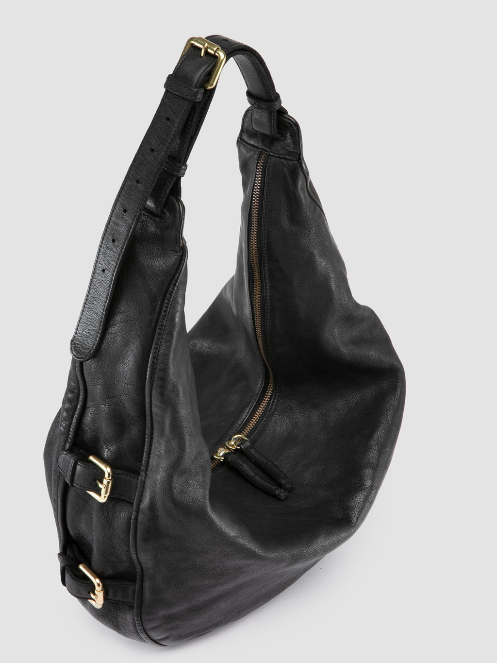 JULIE 015 - Black Leather Shoulder Bag - image 2,side view