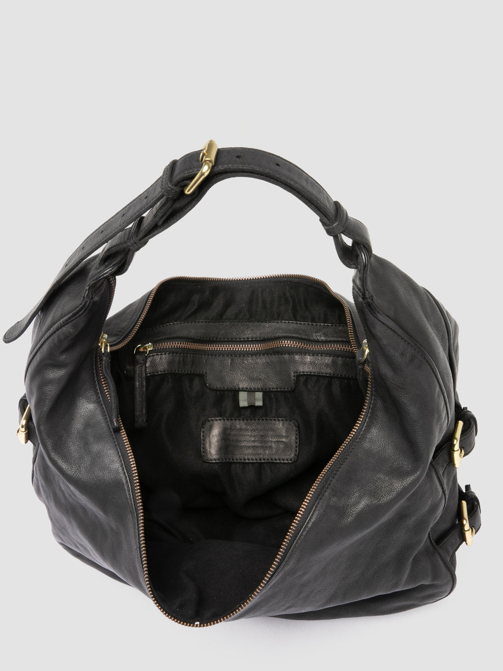 JULIE 015 - Black Leather Shoulder Bag - image 6,side view