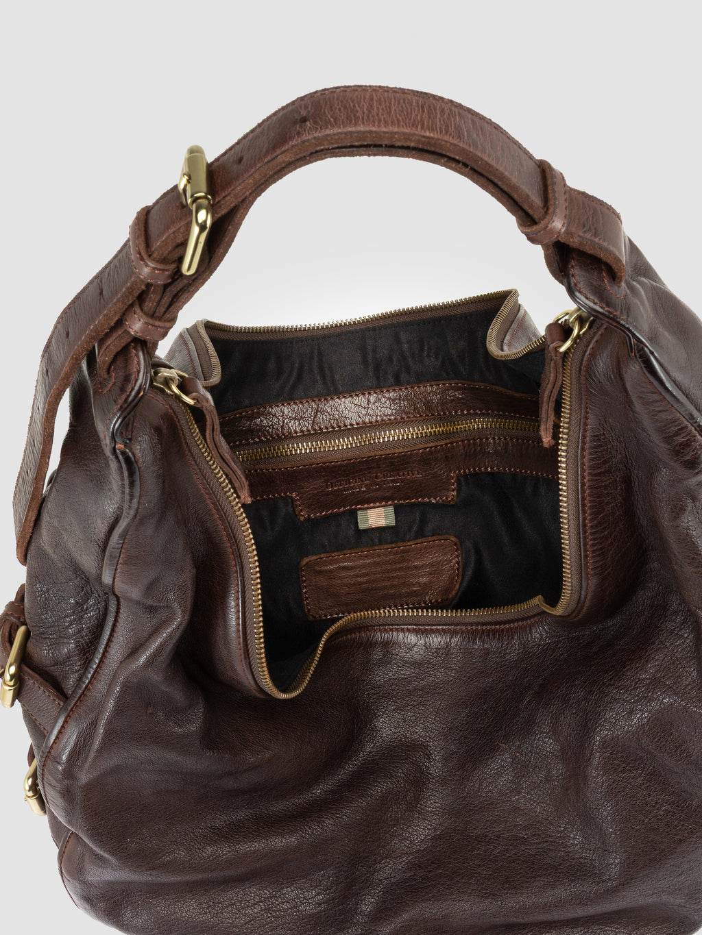 JULIE 015 - Brown Leather Shoulder Bag - image 6,side view