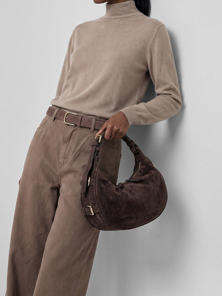 JULIE 016 - Brown Suede Shoulder Bag-hover