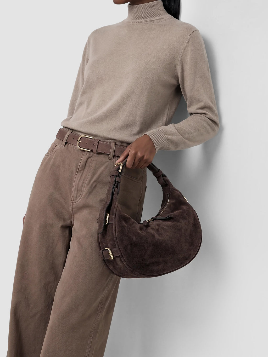 JULIE 016 - Brown Suede Shoulder Bag - image 2,side view
