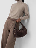JULIE 016 - Brown Suede Shoulder Bag - thumb image 2,side view
