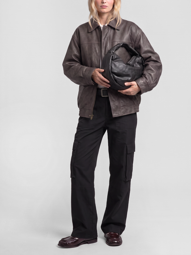 BOLINA 044 - Black Leather Shoulder Bag-hover