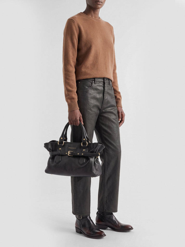 MEG 002 - Black Leather Handle Bag-hover