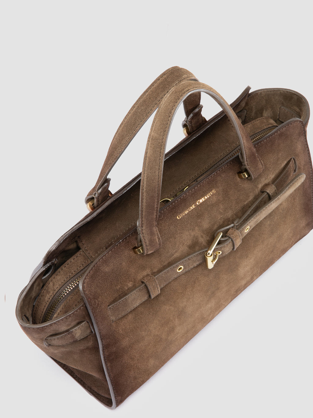 SADDLE 026 - Brown Suede Handle Bag - image 2,side view
