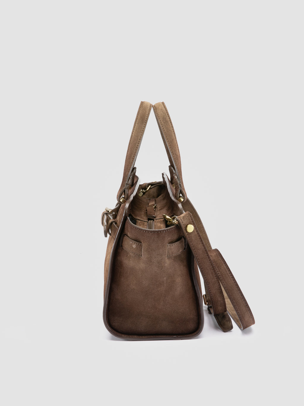 SADDLE 026 - Brown Suede Handle Bag - image 5,side view