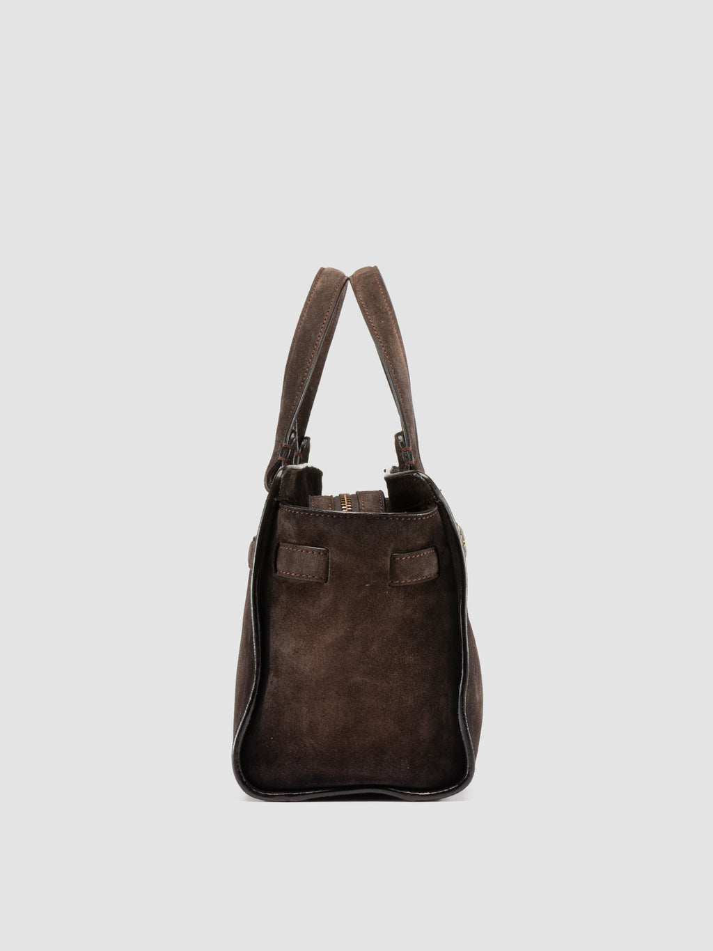 SADDLE 026 - Brown Suede Handle Bag - image 4,side view