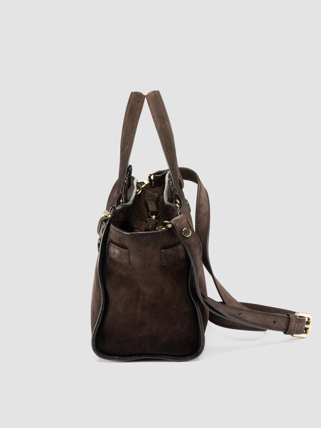 SADDLE 026 - Brown Suede Handle Bag - image 6,side view