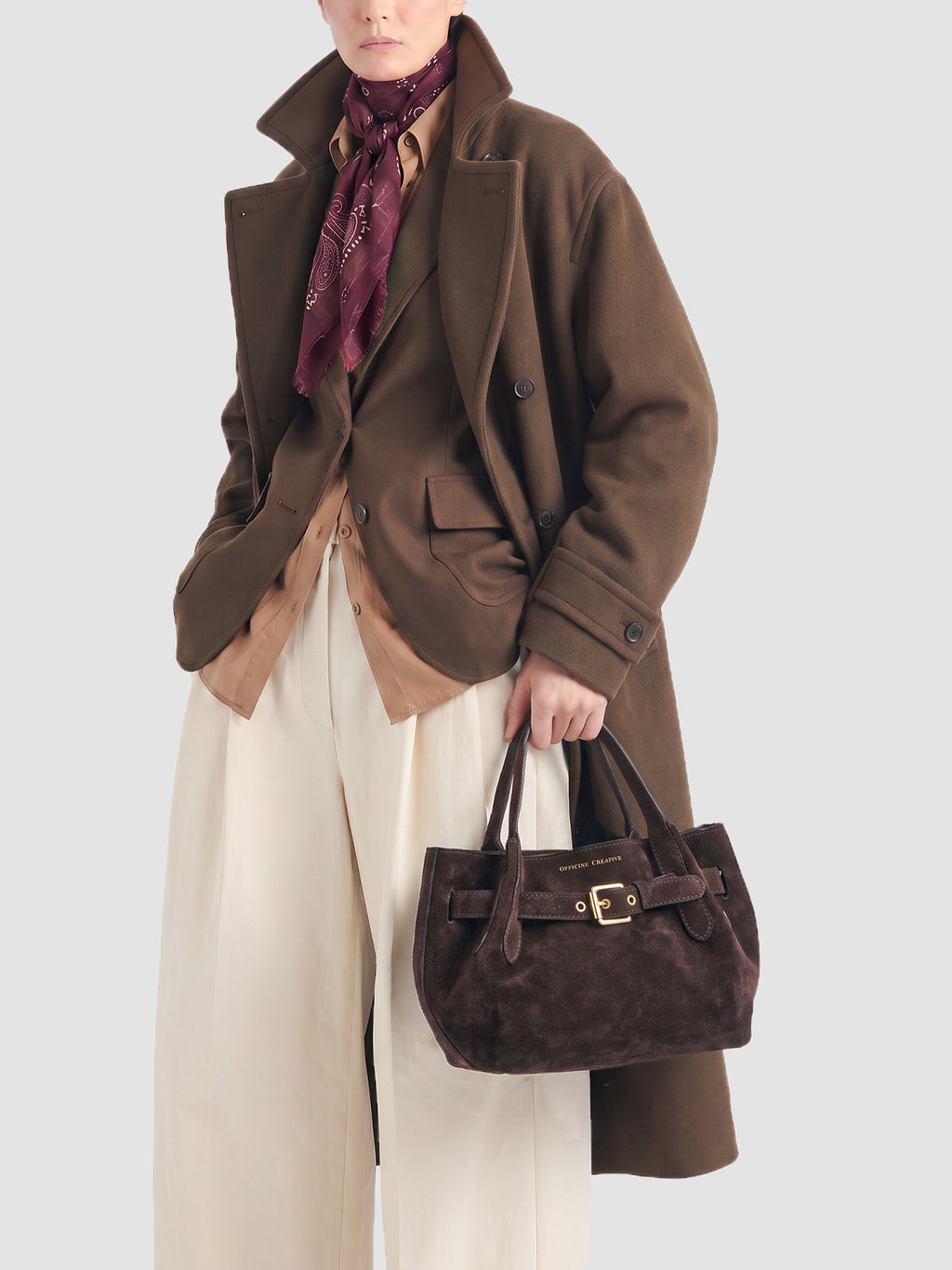 SADDLE 028 - Brown Suede Handle Bag - image 2,side view