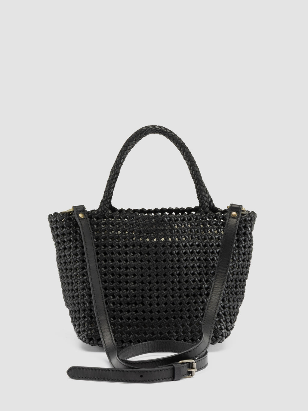 VICKY 001 - Black Leather Handle Bag - image 5,side view