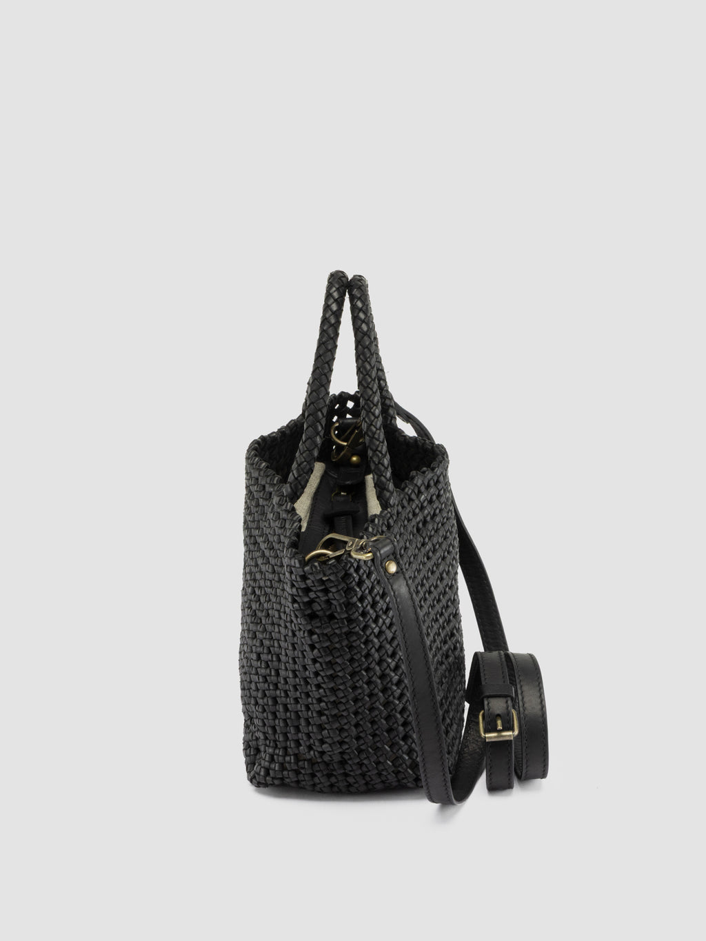 VICKY 001 - Black Leather Handle Bag - image 6,side view