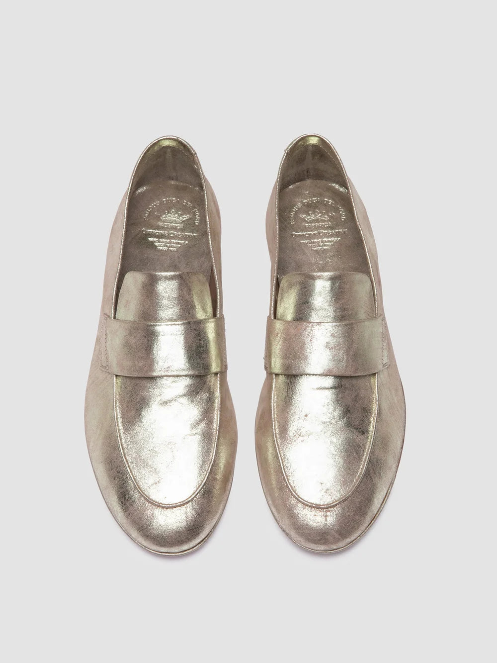 BLAIR 001 - Goldfarbene Penny-Slipper aus Leder - image 2,side view