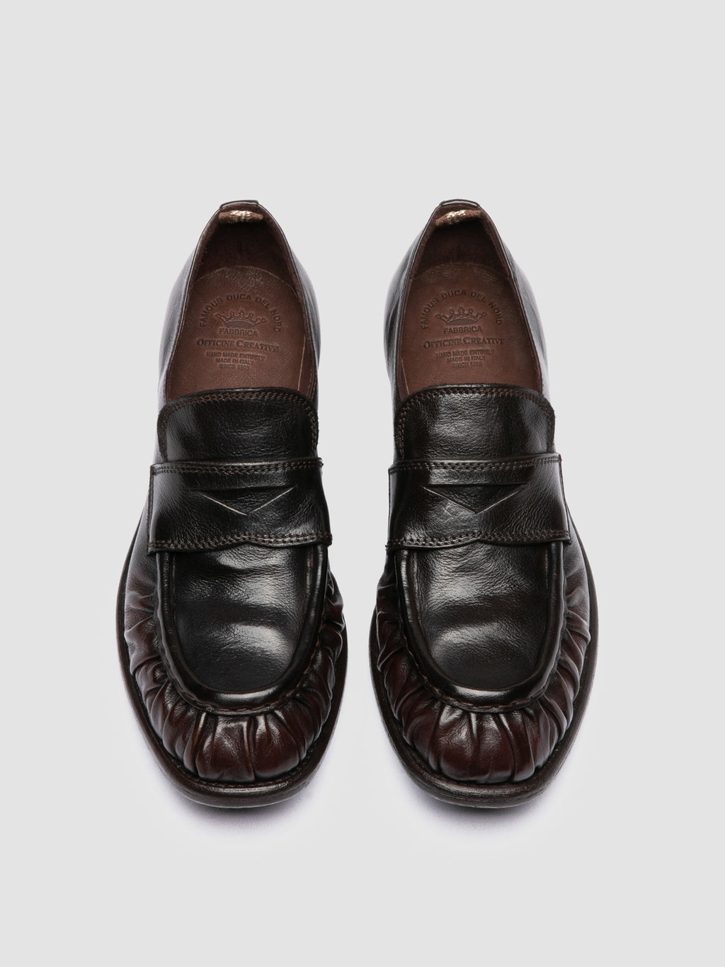 CALIXTE 085 - Brown Leather Penny Loafers - image 2,side view