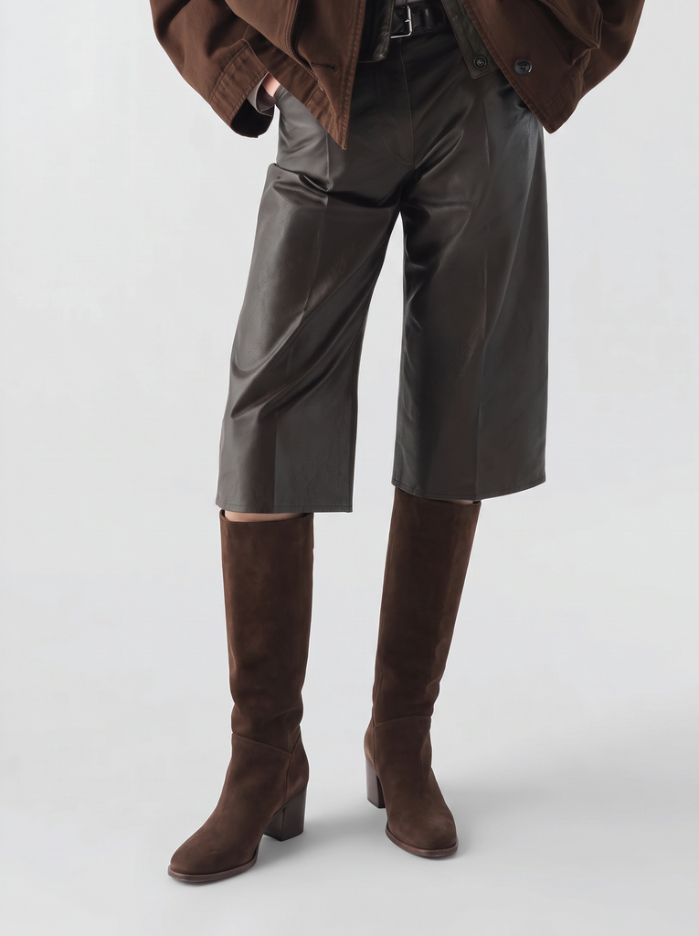DELICE 004 - Stivali con Zip in Pelle Scamosciata Marrone