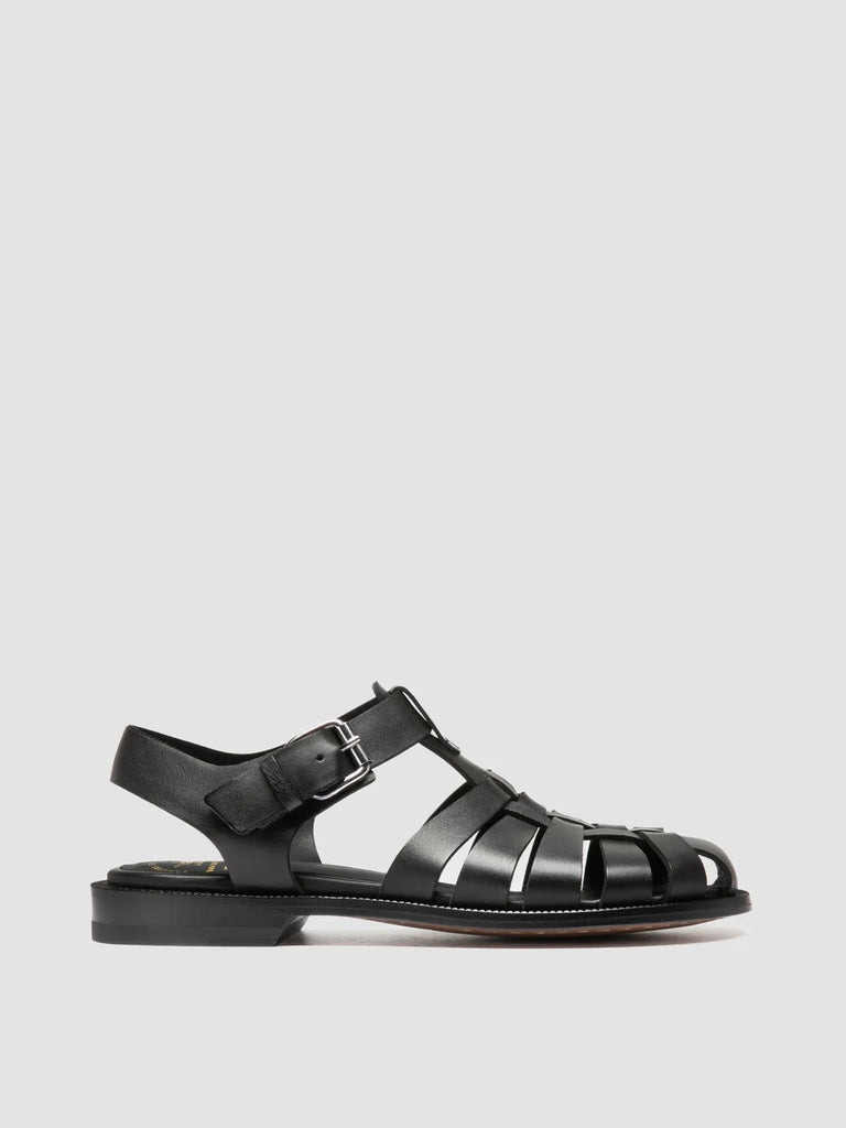 EMERALD 013 - Black Leather Fisherman Sandals