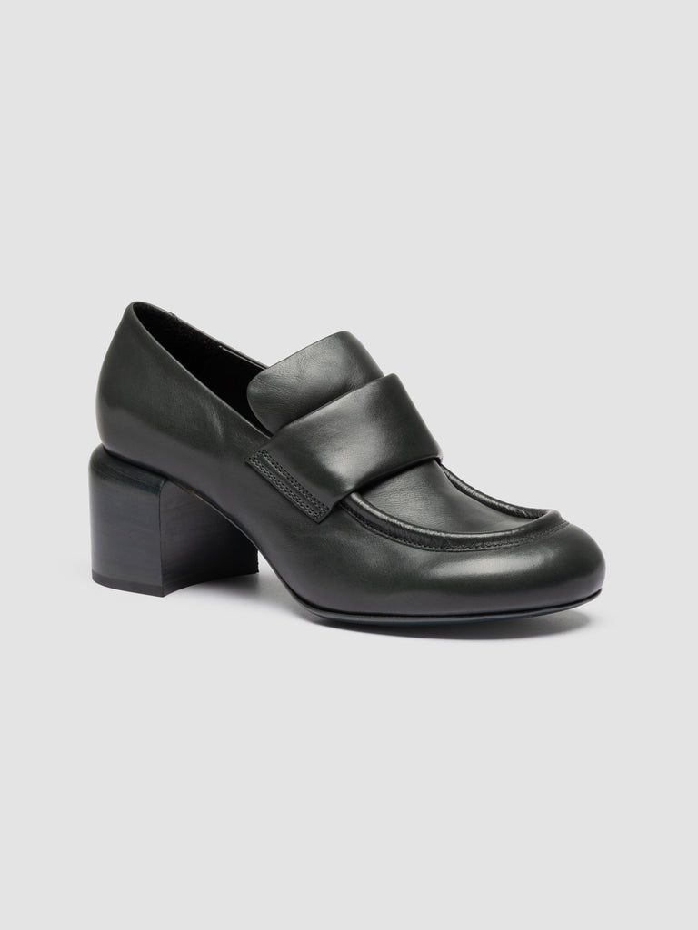ETHEL 001 - Green Leather Penny Loafers